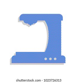 Coffee machine sign. Vector. Neon blue icon with cyclamen polka dots pattern with light gray shadow on white background. Isolated.
