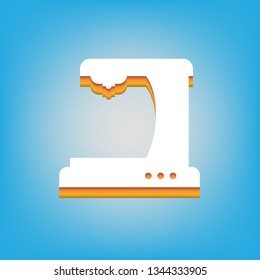 Coffee machine sign. Vector. White icon with 3d warm-colored gradient body at sky blue background.