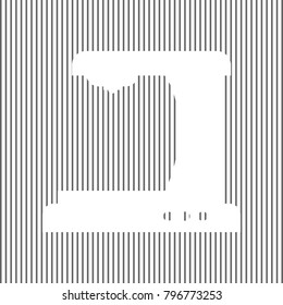 Coffee machine sign. Vector. White icon on grayish striped background. Optical illusion.