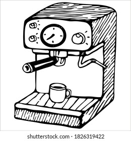 Coffee machine. Single doodle vector illustration. Hand drawn.