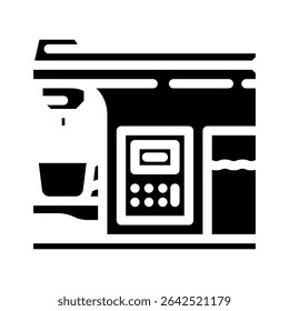 Máquina de café Vector de icono de glifo de casa inteligente. Máquina de café signo de casa inteligente. Ilustración de símbolo aislado