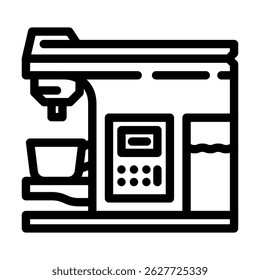 Máquina de café Vector de icono de línea de casa inteligente. Máquina de café signo de casa inteligente. Contorno aislado Ilustración negra