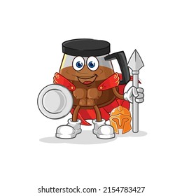 coffee machine spartan character. cartoon mascot vector