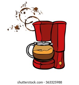 Coffee machine. Coffee stains. Coffee splashes. Isolated object on white background.