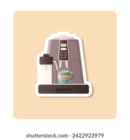 Coffee machine sticker illustration. Coffeemaker, cup, button, display.