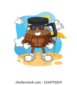 coffee machine sunbathing in summer. character vector