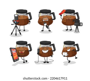 coffee machine technology group character. cartoon mascot vector