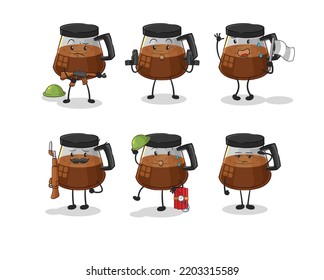 coffee machine troops character. cartoon mascot vector