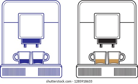 coffee machine with two cups of espresso in 1 and 2 colors