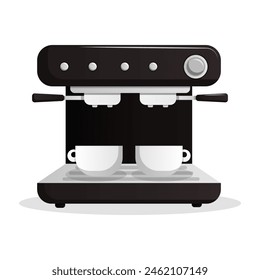 Coffee machine with two cups. Isolated vector illustration on white background. Design for cafe, icon, sign, logo