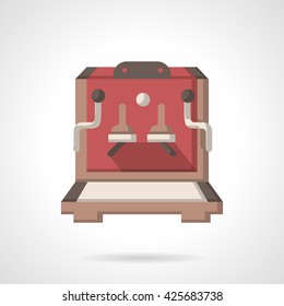 Coffee machine with two handles and brewers. Equipment for making and sale of beverage in restaurant and cafe. Flat color vector icon