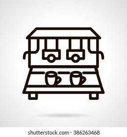 Coffee machine with a two hot coffee cups. Professional coffee making equipment for cafe and restaurant. Vector icon simple black line style. Single design element for website, business.