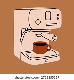 Cafetera. Estilo de moda único. Icono de café para menús, cafetería, cafetería, restaurante. Ilustración vectorial moderna dibujada a mano. Elemento de diseño aislado. Etiqueta engomada, logotipo, Plantilla de la impresión 