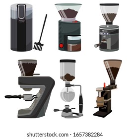 Coffee machine vector coffeemaker and coffee-machine for espresso drink with caffeine in cafe illustration. set of professional equipment coffee-pot coffeecup isolated on white background.