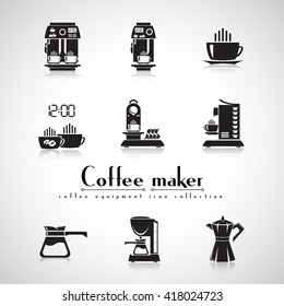 Coffee Machine Vector Flat Icon Set - Espresso Machine, Capsule Coffee Machine, Drip Coffee Machine, Coffee Pot. Home And Beverage Coffee Machine. Natural Ground Coffee.