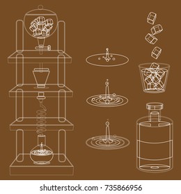 Coffee machine vector flat icon set - espresso machine, capsule , drip ,  pot. Home and beverage coffee machine. Natural ground .