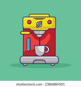 Coffee Machine Vector Icon Illustration. Coffee Machine Icon Concept. Flat Cartoon Style Suitable for Web Landing Page, Banner, Flyer, Sticker, Card, Background