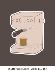 coffee machine, vector illustration, sticker 