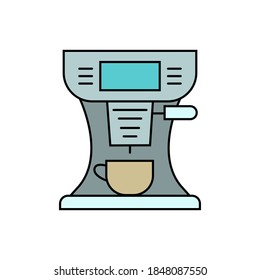 Coffee machine vector line icon on white background. Flat symbol