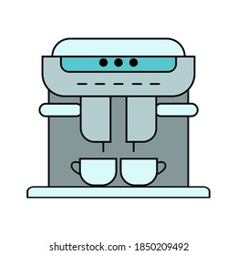 Coffee machine vector line icon on white background. Flat symbol