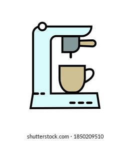 Coffee machine vector line icon on white background. Flat symbol