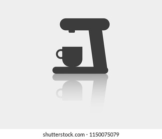 Coffee machine  vector web icon isolated on white background with mirror reflection, EPS 10, top view