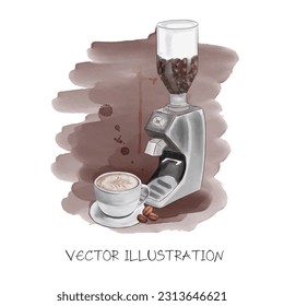 coffee and coffee machine watercolor illustration