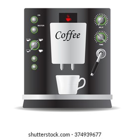Coffee machine and a white cup. Isolated on white background. Vector image.