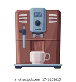 Coffee Machine and White Cup, Coffee Maker Kitchen Appliance Flat Style Vector Illustration on White Background