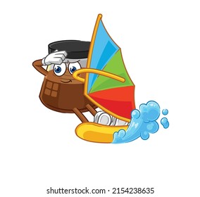 coffee machine windsurfing character. mascot vector