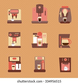 Coffee machines. Retro style. Vector isolated illustration. Can be used for banner, cards