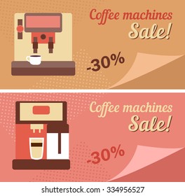 Coffee machines. Retro style. Vector isolated illustration. Can be used for banner, cards