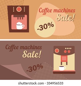 Coffee machines. Retro style. Vector isolated illustration. Can be used for banner, cards