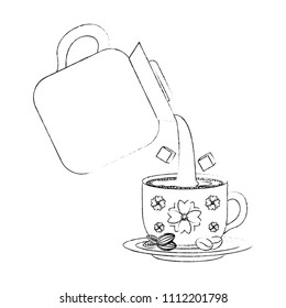 coffee make pouring beverage and sugar in cup