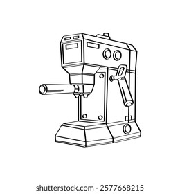 Coffee maker black and white illustration design. Coffee maker vector line art.