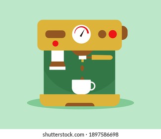 Coffee maker cafe concept: Hot black coffee in a white cup. Cartoon vector style for your design. 