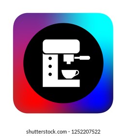 coffee maker, cafe icon, with abstract background, black round and white icon, modern concept, colored background, glyph icon