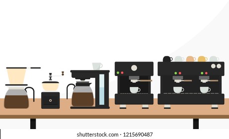 coffee maker cartoon vector. free space for text. wallpaper.