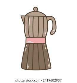 Coffee maker colored doodle sketch style. Traditional coffeemaker for preparing hot invigorating drink, clip art. Simple hand drawn kitchen appliance for making Americano, isolated vector illustration