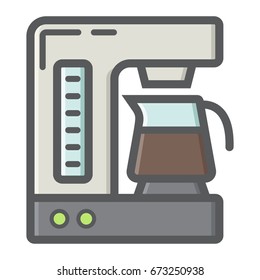 Coffee maker colorful line icon, kitchen and appliance, vector graphics, a filled pattern on a white background, eps 10.