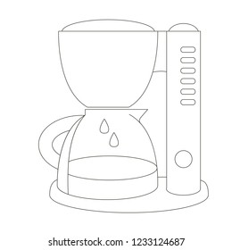 Coffee maker colorless cartoon. Outlined illustration with thin line black stroke