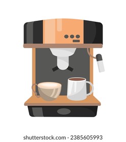 Coffee maker concept. Apparatus for making hot drinks. Aroma and beverage. Cappuccino and latte. Graphic element for website. Cartoon flat vector illustration isolated on white background