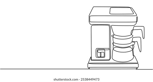 Coffee maker in continuous one line drawing. Kitchen appliance concept for food and drink preparation.