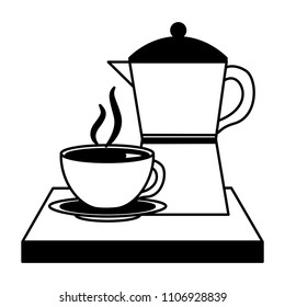 coffee maker and cup hot fresh beverage