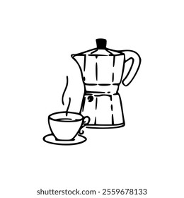 Coffee maker and cup of coffee illustration