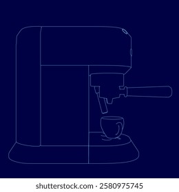 A coffee maker with a cup of coffee in it. The coffee maker is blue