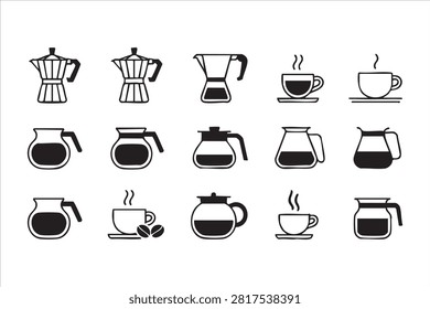Coffee Maker and Cup Line Icons for Cafe and Barista Design