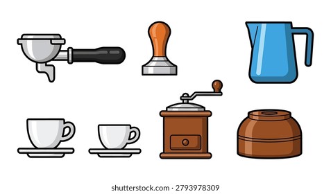 Coffee maker and cup objects on table