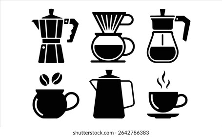 Coffee Maker and Cup Silhouette Icon Set Vector	