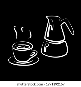 Coffee maker and cup of tasty cofee silouette sketch